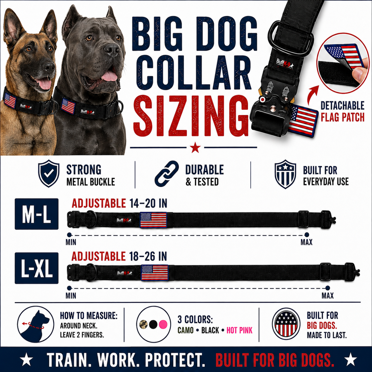 Heavy Duty Tactical Big Dog Collar with Metal Buckle - BuffK-9