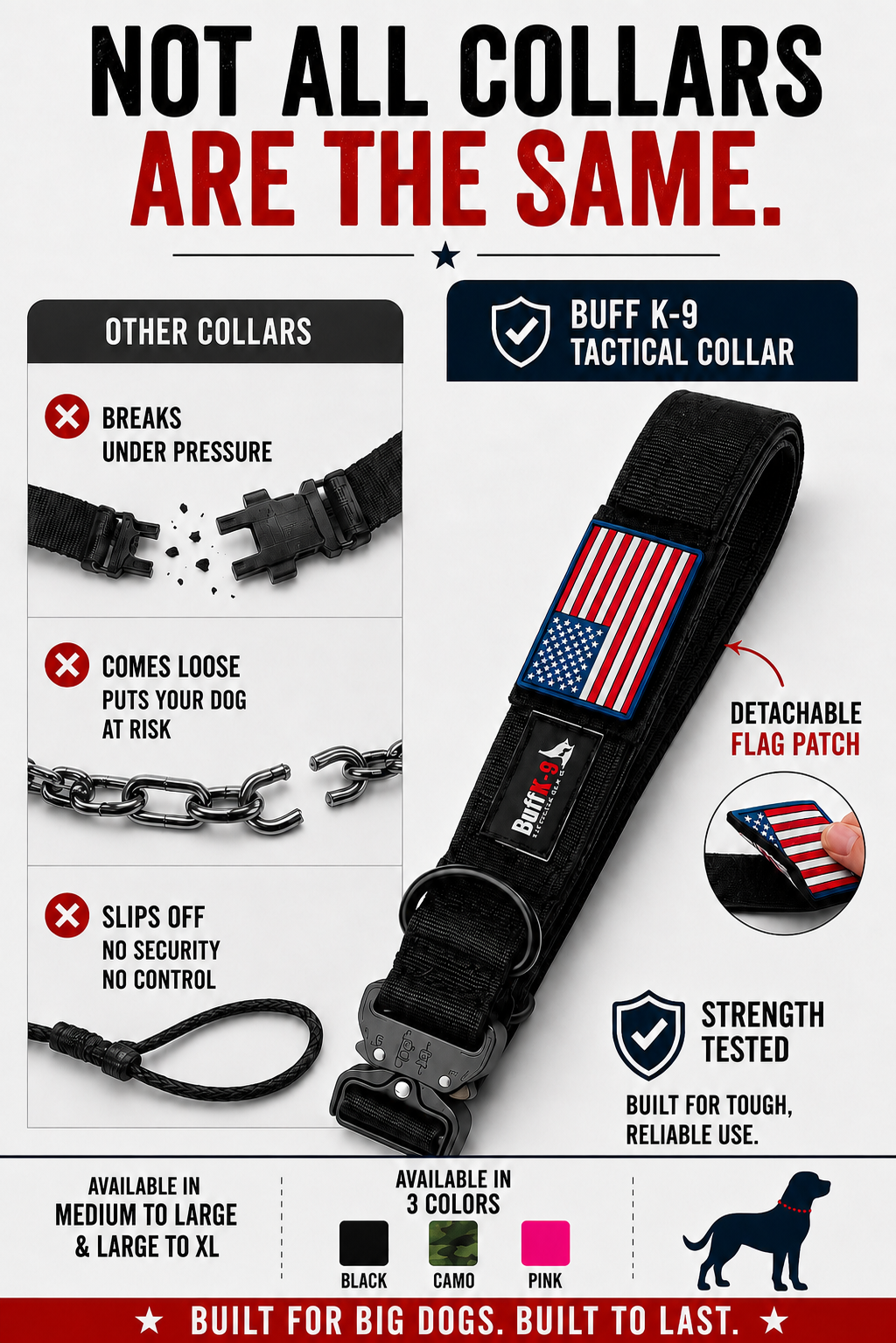 Heavy Duty Tactical Big Dog Collar with Metal Buckle - BuffK-9