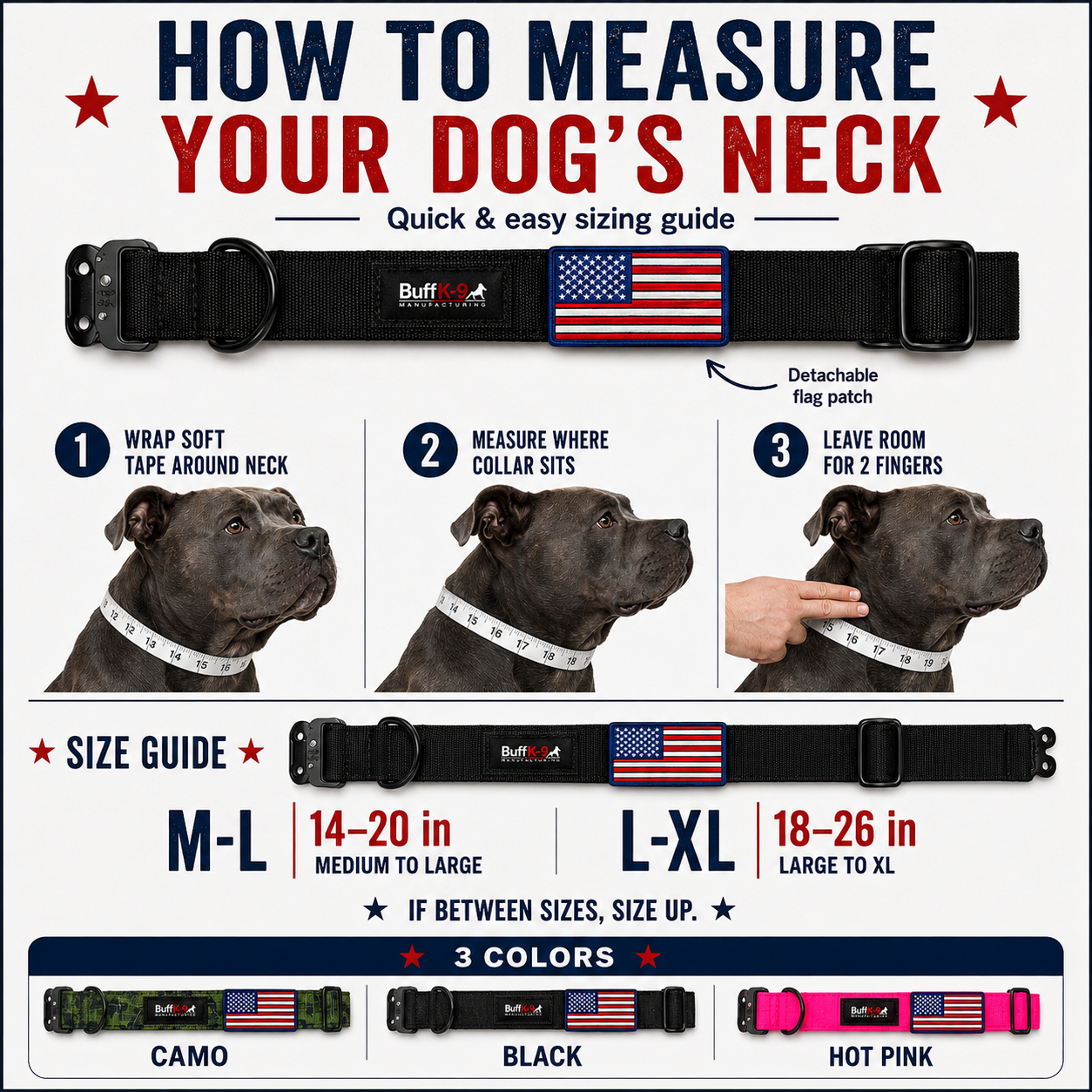 Heavy Duty Tactical Big Dog Collar with Metal Buckle - BuffK-9